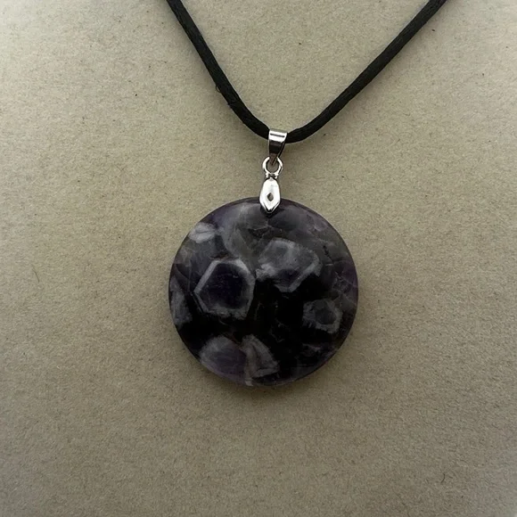Round Dream/Chevron Amethyst Pendant on Satin Rope - Picture 3 of 10
